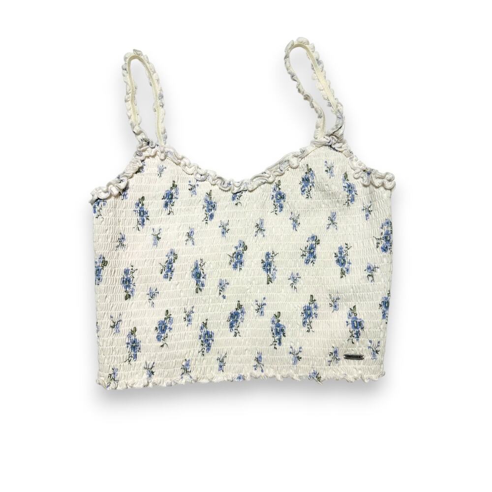Hollister Smock White Floral Cropped Tank Top Size Large